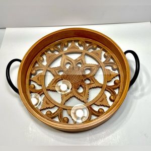 Wooden Decorative TRAY with metal handles Floral theme